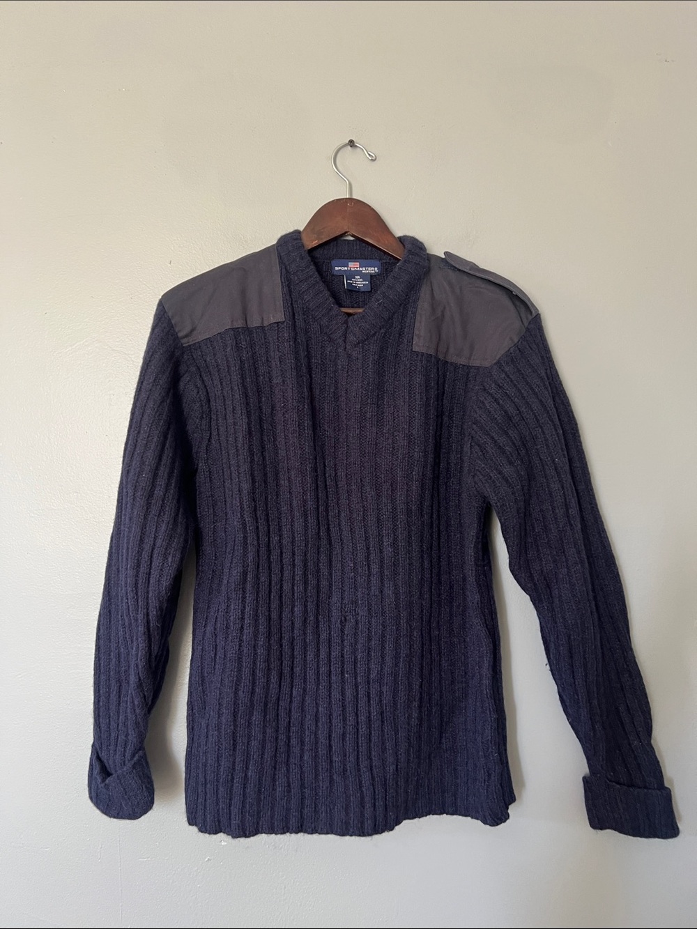 Superdry Men's Navy Ribbed V-Neck Sweater with Shoulder Panels